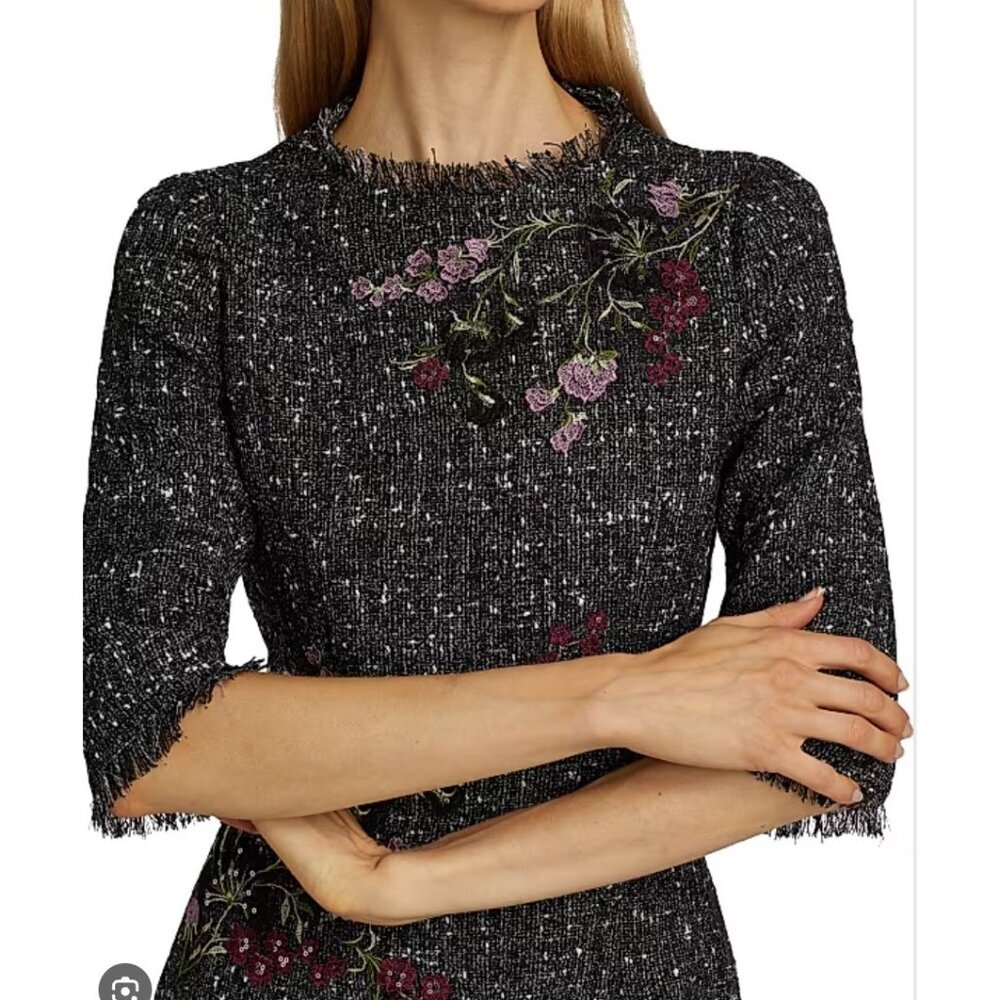 Teri John Saks Fifth Avenue Tweed Embroidered Sheath Dress 18 - Picture 2 of 9